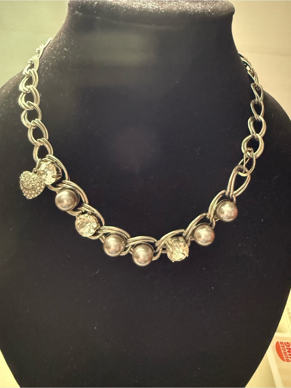Juicy Couture Silver-Tone Pearl & Crystal Heart Charm Necklace